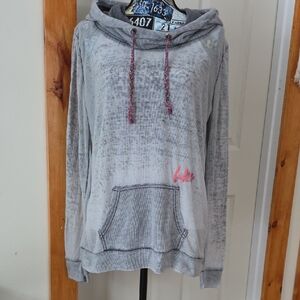 BKE Womens (L) Grey/ Pink Cute Soft Cozy Thin Hoodie Boho